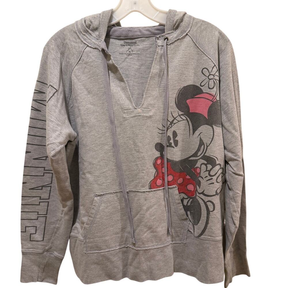 Disney‎ Minnie Mouse Hoodie Gray Disneyland Pullover Graphic Sweatshirt Size XL